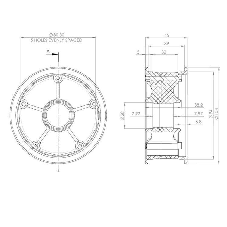 MBS RockStar Pro II Hub — Black Tech Drawing