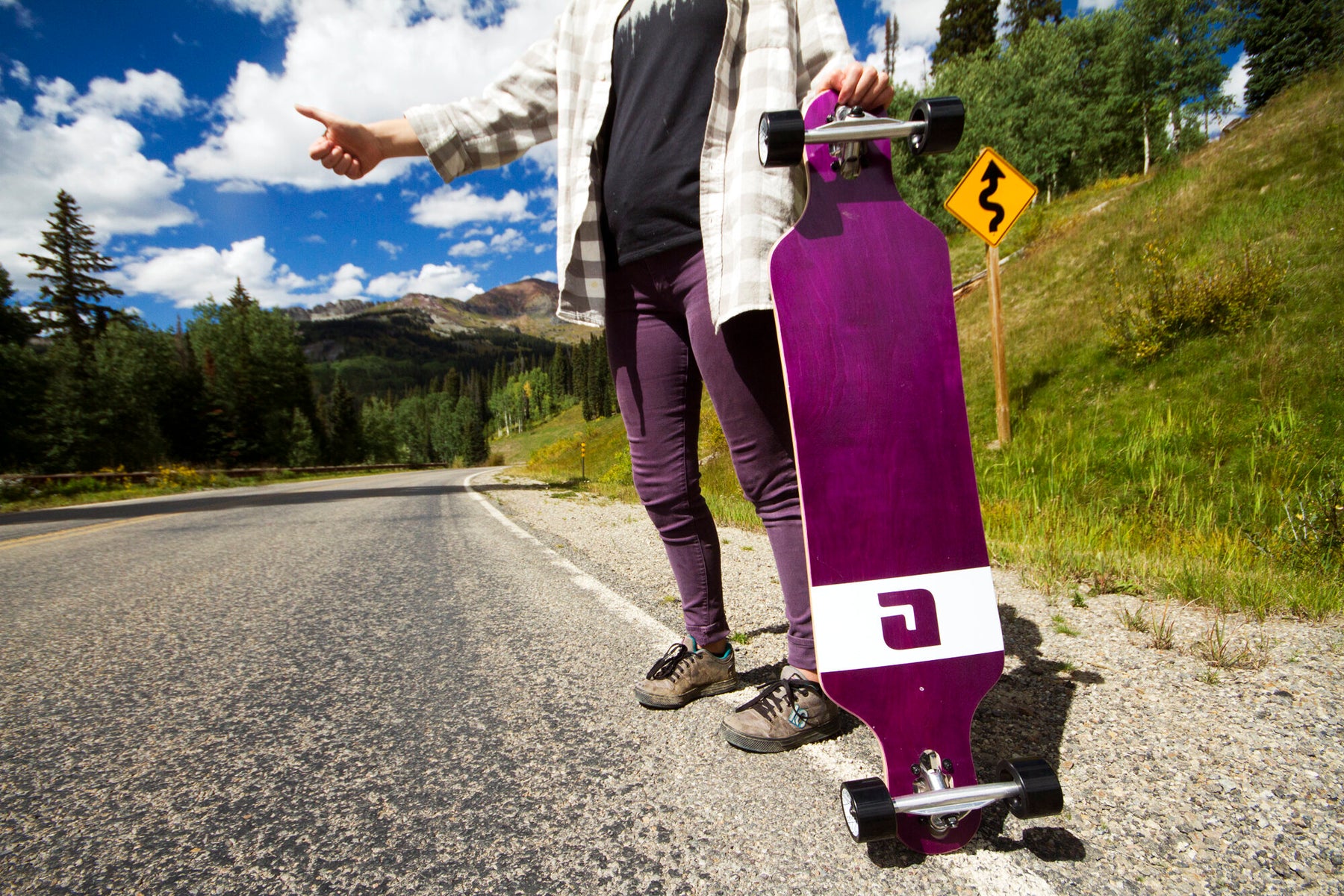 Atom Drop Through Longboard - 40", Purple Veneer — Lifestyle
