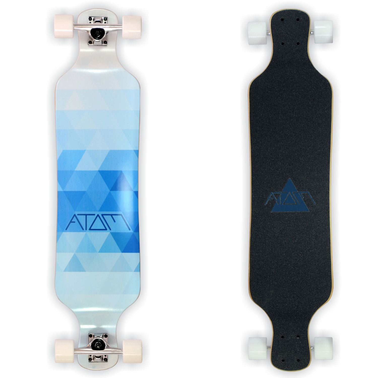 Atom Drop Deck Longboard 39 Inch Blue Triangles New Rock Surf