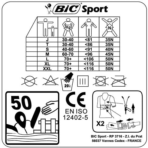 BIC Buoyancy Aid Size Chart